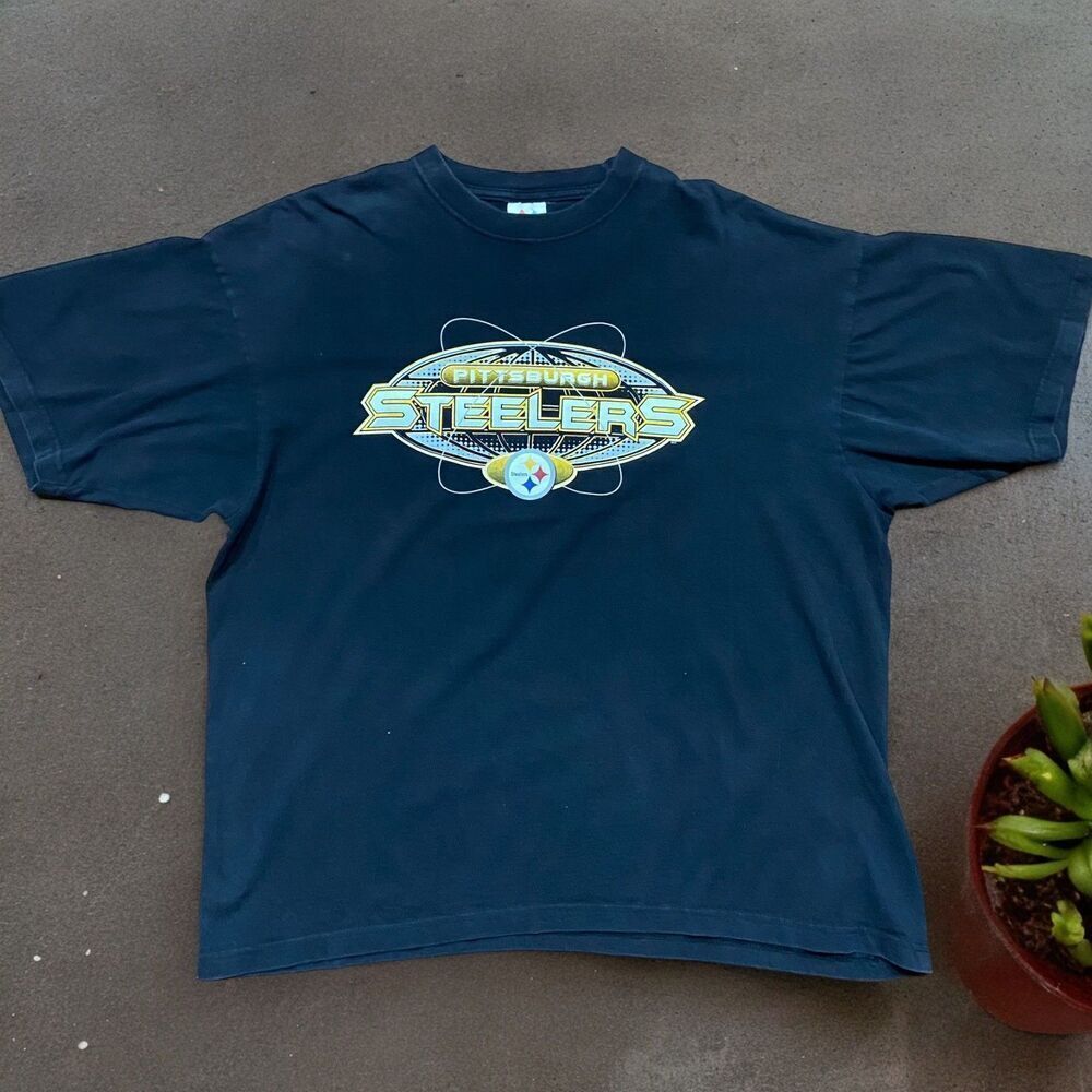 Majestic NFL Pittsburgh Steelers Vintage Y2K Black Yellow T-Shirt Men's Size XXL